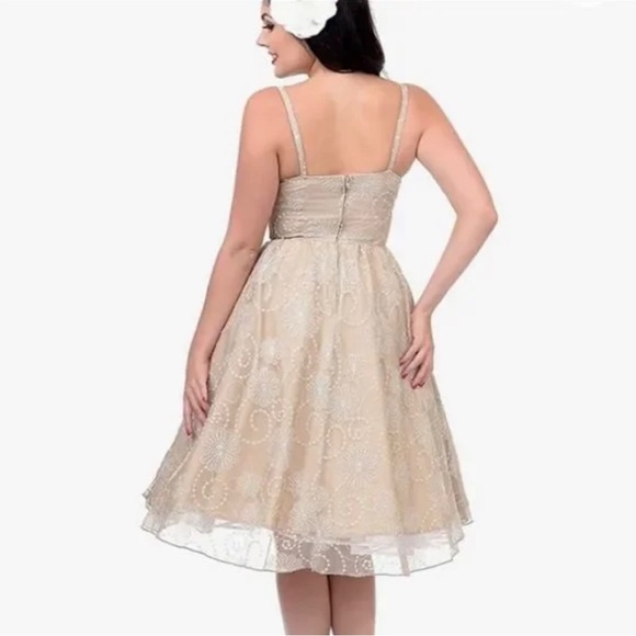 NWT STOP STARING! ‘Darla’ Pin-up Style Taupe Embroidered Lace Swing Dress XS - Picture 3 of 9